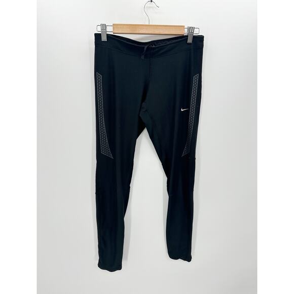 Nike Dri-fit Running Leggings Women Medium Black Zipper‎ Training Pants - Picture 1 of 9